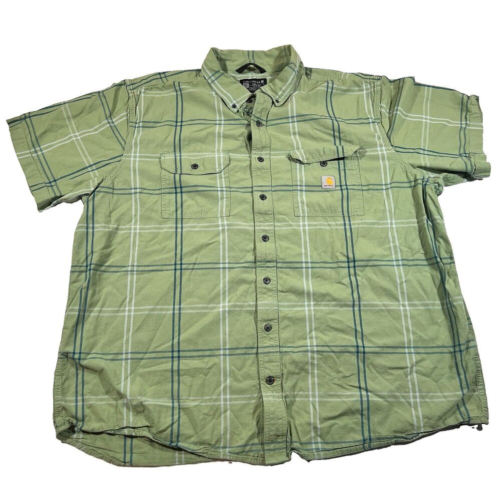Carhartt Loose Fit Short Sleeve Midweight Windowpane Plaid Shirt Men's 3XL Tall